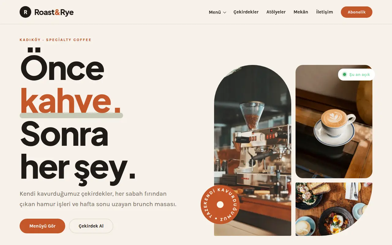 Geleneksel Restoran Web Sitesi — Roast & Rye Specialty Coffee
